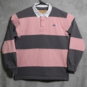 Vintage Warthog Britches Shirt Mens Large Pink Gray Rugby Polo Striped Y2K